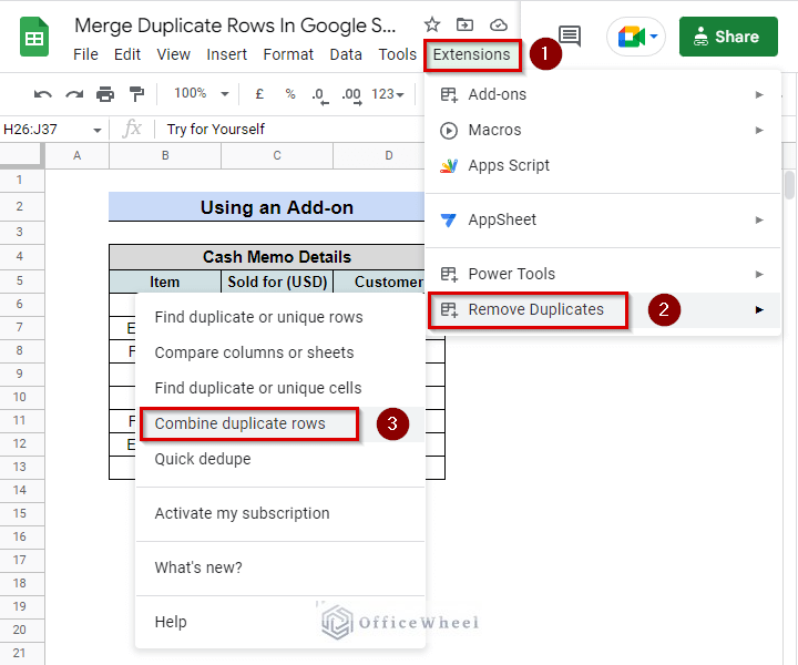 combine duplicate row add on accessibility